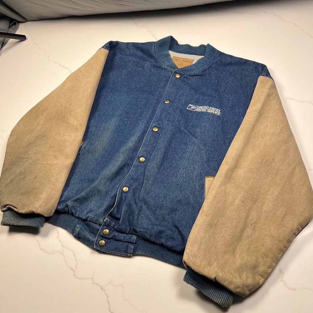 USPS Varsity Jacket Mens XL Vintage Denim Canvas Distressed USA